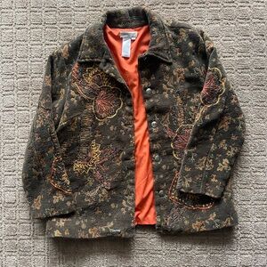 Vintage brown and orange floral embroidered jacket with impec detailing